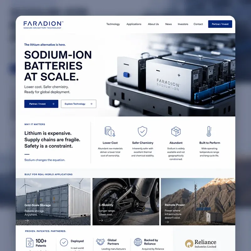 Battery startup business website design by Beyond Digital Group