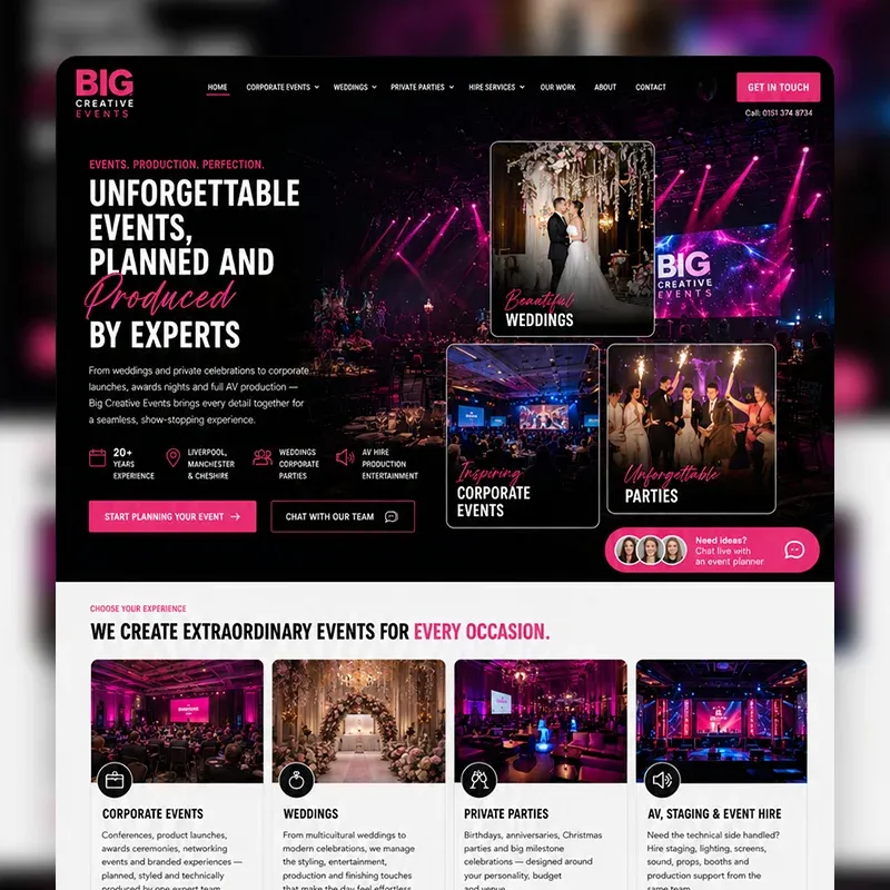 Event planner business website design by Beyond Digital Group