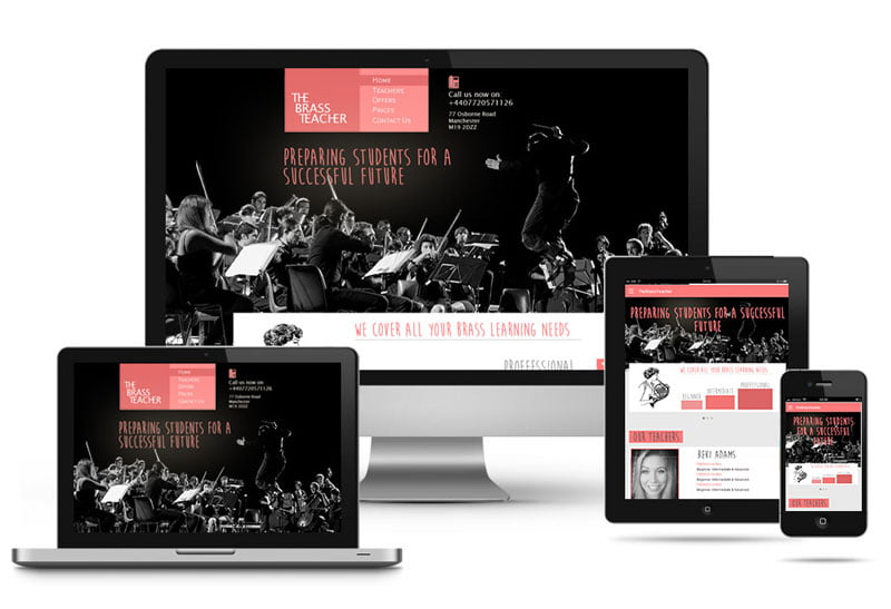 Musicians Responsive Website shown on laptop and mobile